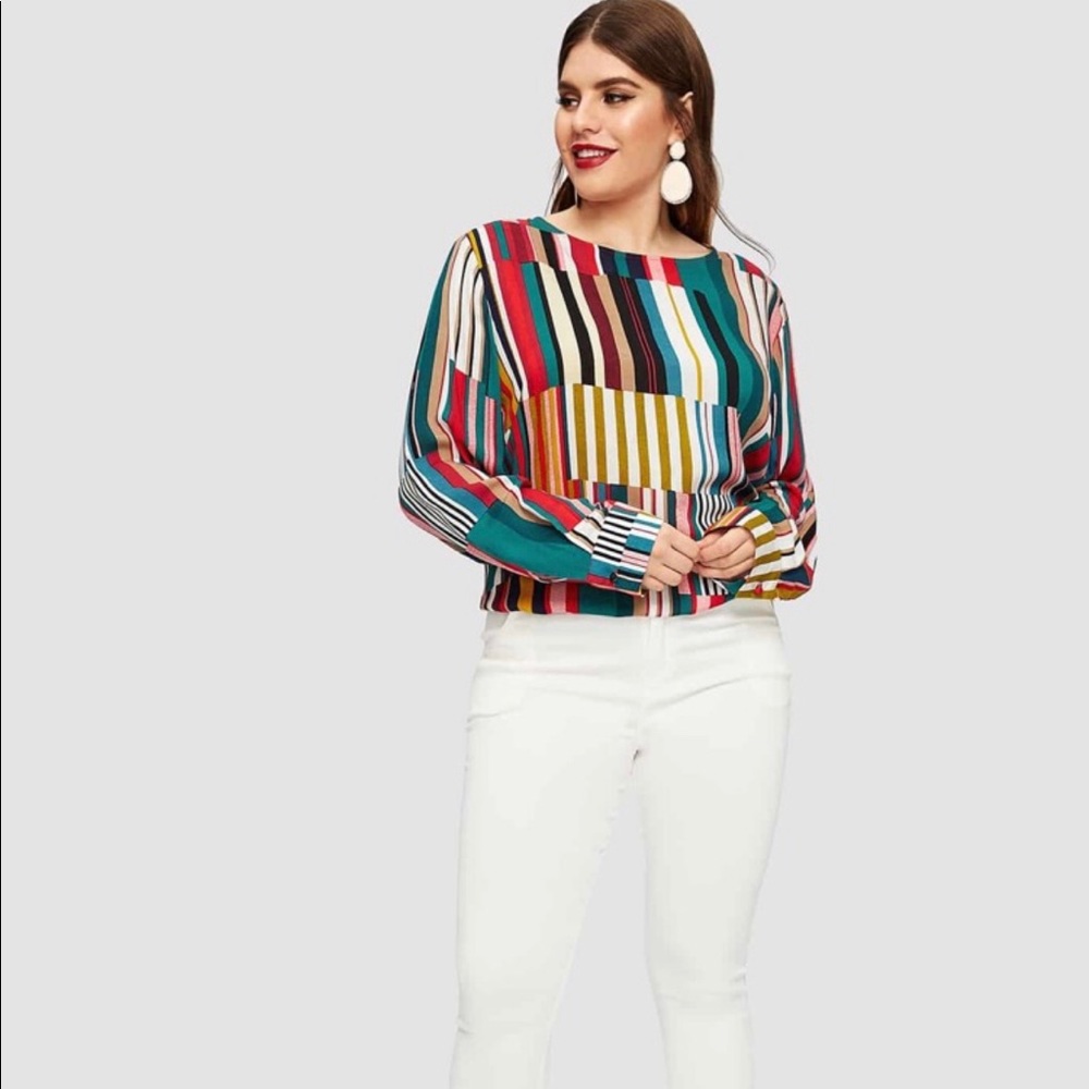 SHEIN | Striped Curved Hem Blouse